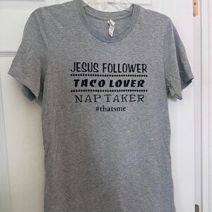 Jesus Follower Taco Lover Nap Taker with Arrow Image T-Shirt for Women